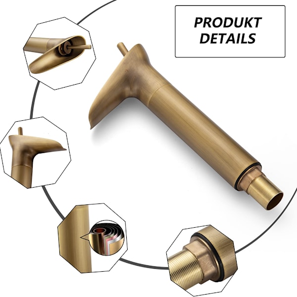 Badekar kran antik messing, fossbaseng mikser høy kran vask retro gull, enkel spak baseng mikser for vaskerom bad