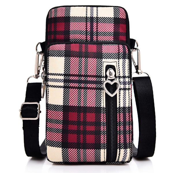 Liten rutig crossbody-plånbokstelefonväska för kvinnor