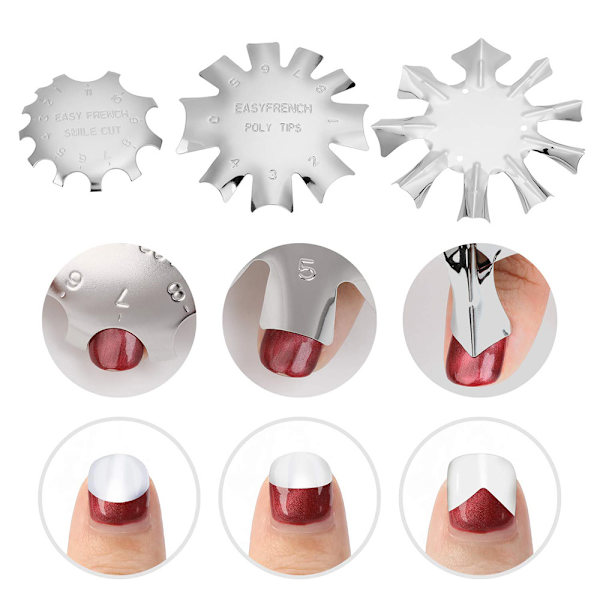 3 st Manikyrkanttrimmer Nagelkonst Kanttrimmer Fransk Smile Line Verktyg Metall Stencil Cutter för Akryl Franska Naglar