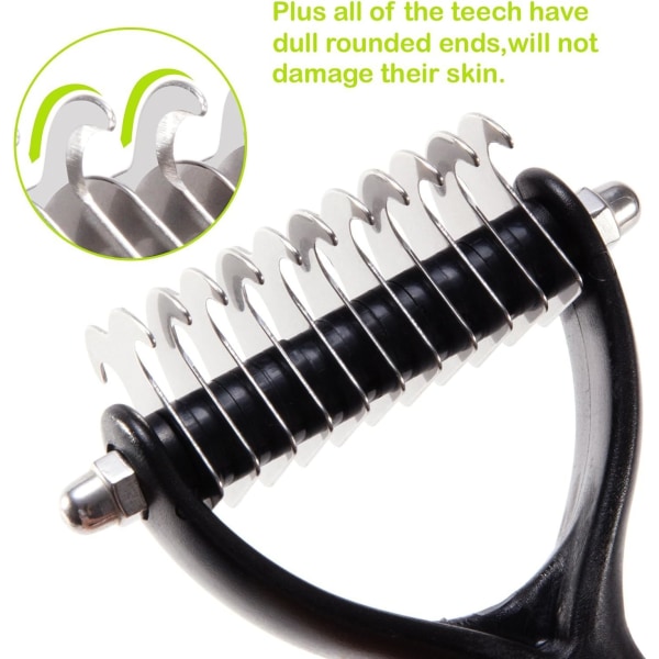 Dematting Comb Pet Dematting Comb/Rake Dobbeltsidig 6 + 11 Tenner, Profesjonell Underull Pels Stell Rake Knot Cutter for Katter & Hunder