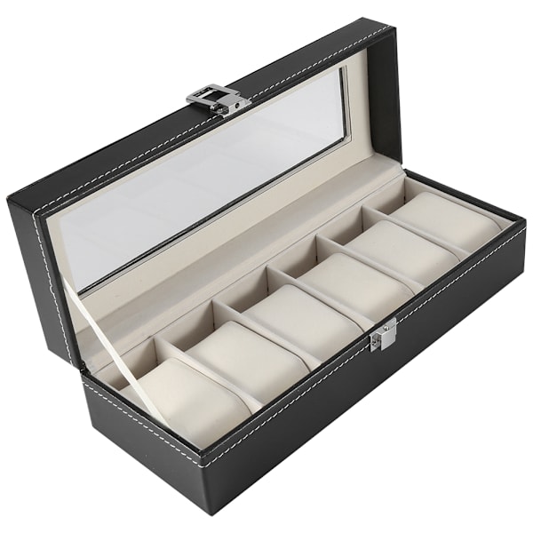1 st 6 fack PU läder låda fodral för klocka smycken display förvaring organizer varm