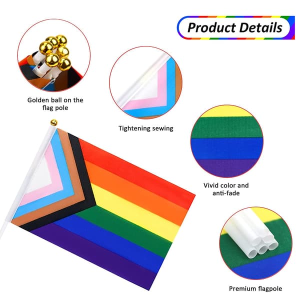 Progress Pride Flag, Vis din stolthed med vejrbestandigt design, 50 stk., Egnet til baggårde, haver