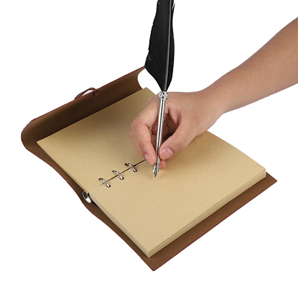 Retro Läder Anteckningsbok   Fountain Pen Fjäder Dip Pen Bläckflaska Set Brevpapper Presentask Svart