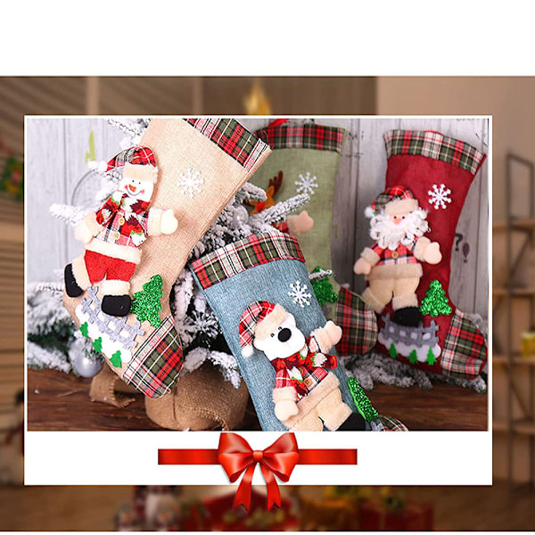 3D Julstrumpor, Perfekt Juldekoration Med Hängögla För Stora Julstrumpspåsar I Klassisk Jultomtestil, Miljövänlig Non-Woven