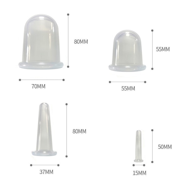 4 stk Vakuumkopper + Massasjevals Silicone Cupping Set, Ansikts-