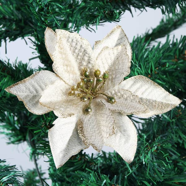 Julestjerner Julepynt Glitter Julestjerne Blomster til Juletrepynt (12-pakning) Gold