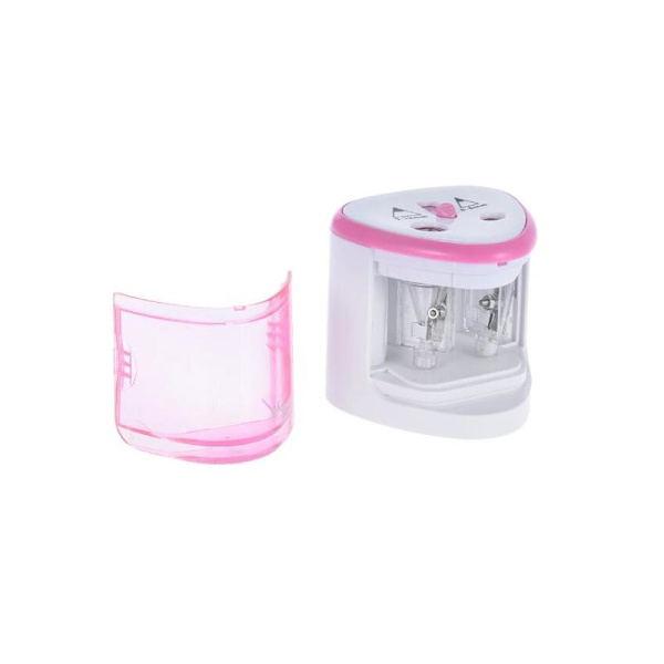 Elektrisk pennvässare med två hål, effektiv och säker, rosa