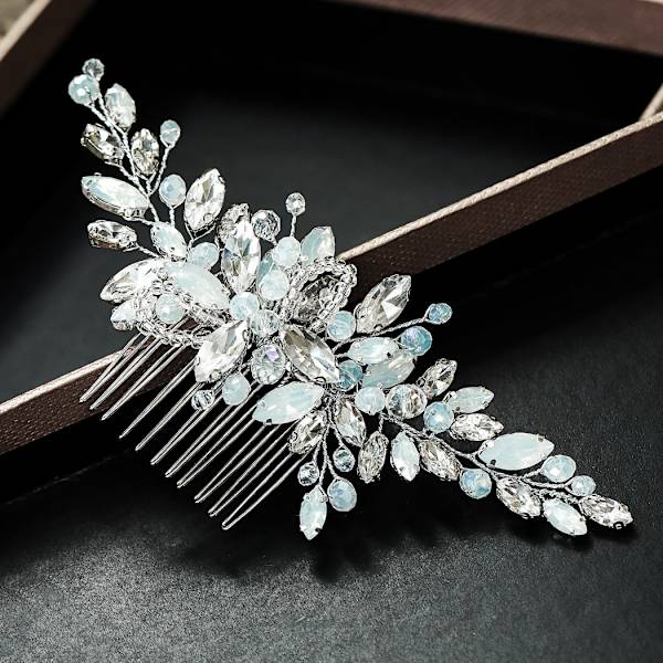 Bröllopshårkam Silver Rhinestones Opal Crystal Vintage