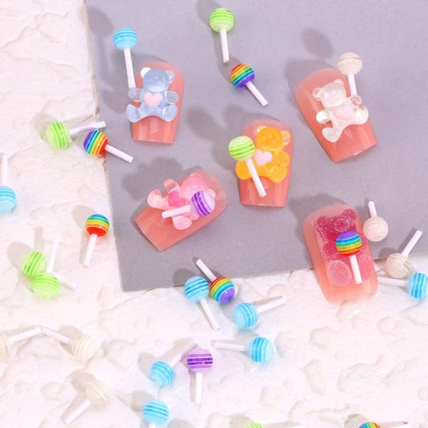 Blanda färger Söt 3D Lollipop Candy， Mini Nail Art dekorationer DIY，Tecknad manikyr large