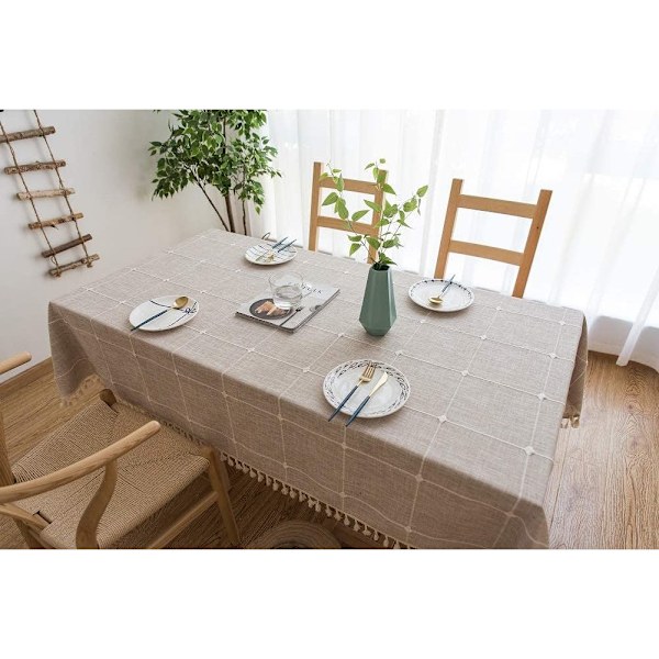 Quaste Tischdecke Kariert Baumwolle und Leinen Tischtuch Couchti
