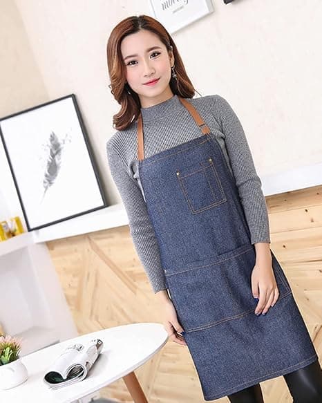 Säädettävä denim-keittiöesiliina taskulla ja 3 taskulla miehille