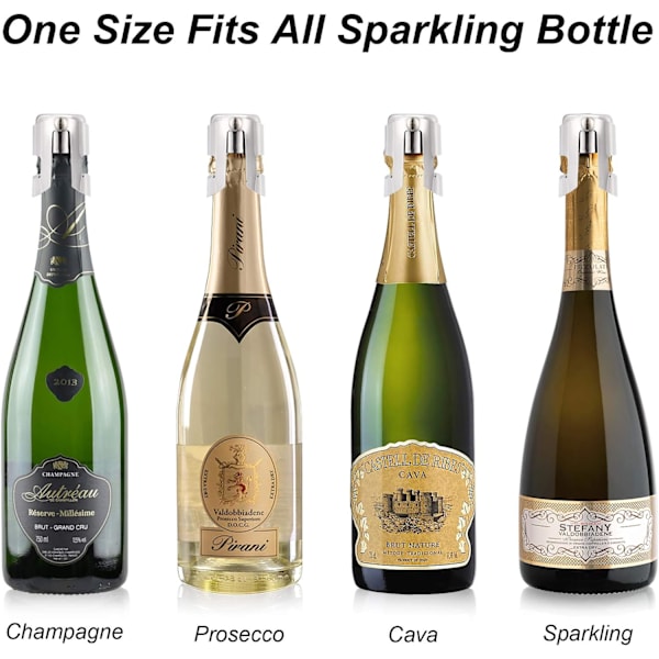 Champagne prop, 3-delt flaskeprop i rustfrit stål til mousserende vin