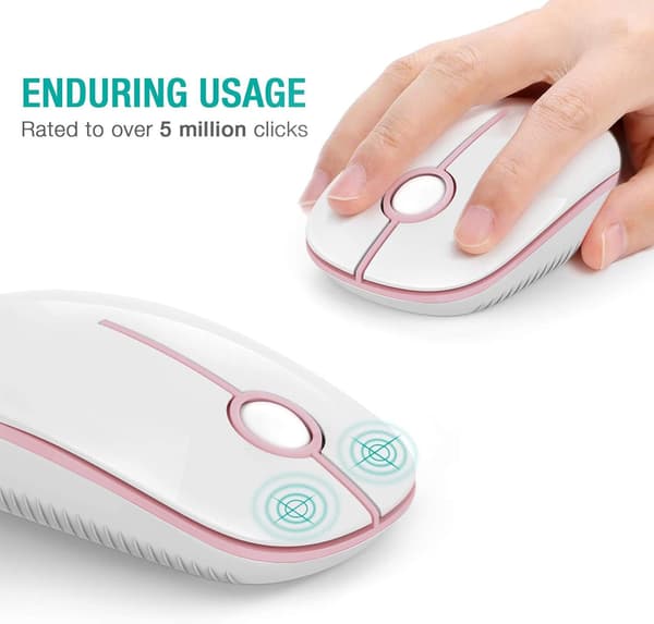 2.4G Trådløs Mus med USB-mottaker (Hvit+Rosa), 1600 DPI, Wi