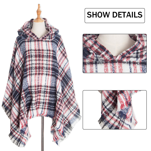 Dame Plaid Hætte Kappe Sjal Tæppe Poncho Hætte Kappe