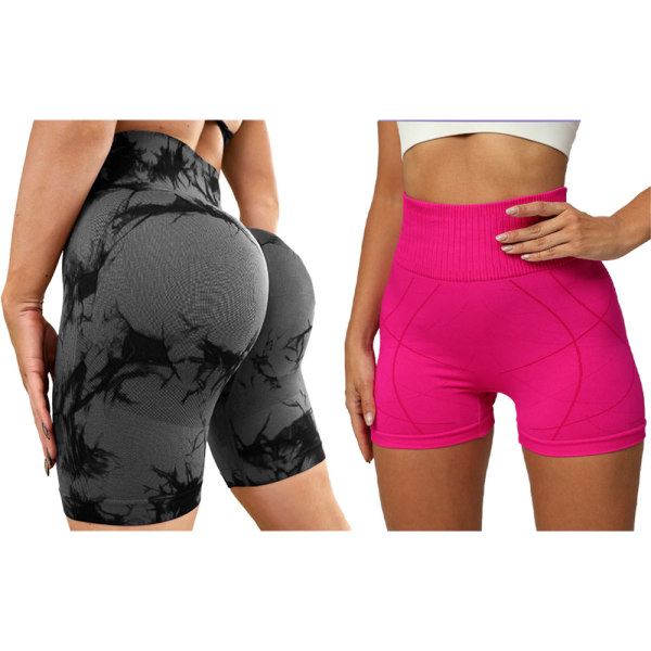 2-delad set sömlösa tie-dye sportshorts för kvinnor Hög midja tight rumpa lyftande höft yoga fitness sport cykelshorts