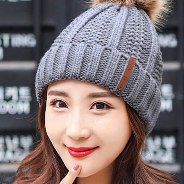 Lue strikket ull skihjelm vinterlue dark grey