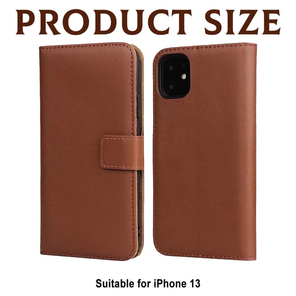 Kompatibel med iPhone 13 - Solid Läderfodral - Brun Mobilskal