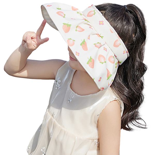 Solhatt for barn, rullbar solskjerm, polka-dot og frukttrykk