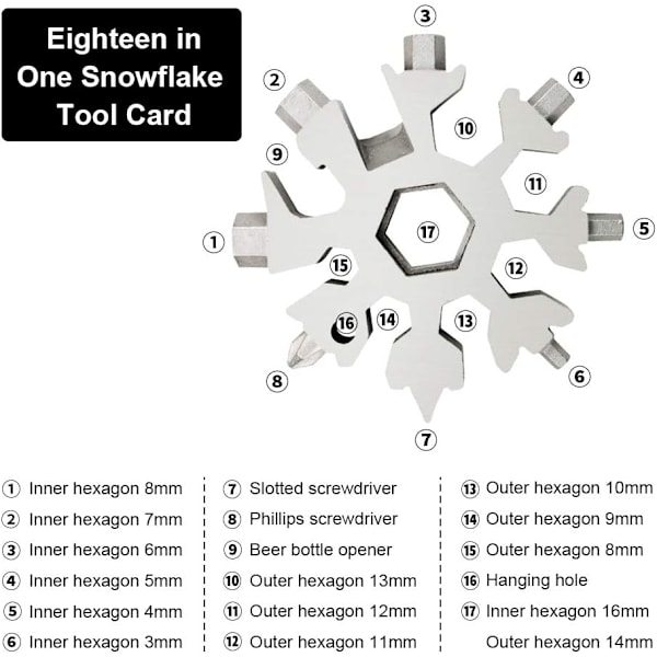Unika Snöflingor Multiverktyg, Portabel Design, För Utomhuscamping, Inkluderar Nyckelring, Kompakt Storlek