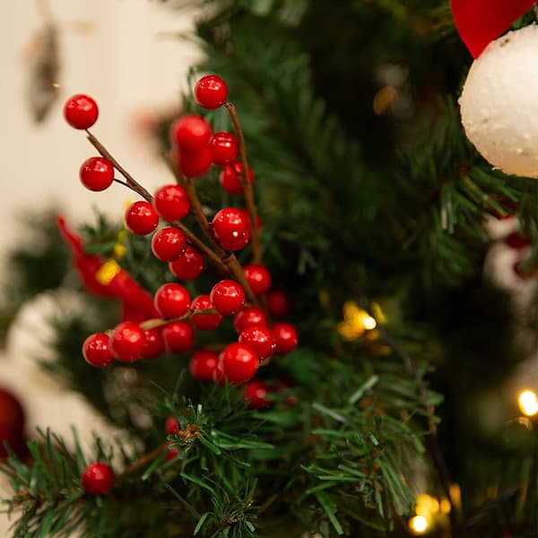 Glitterbærstilk til jul, brukes til juletrepynt red
