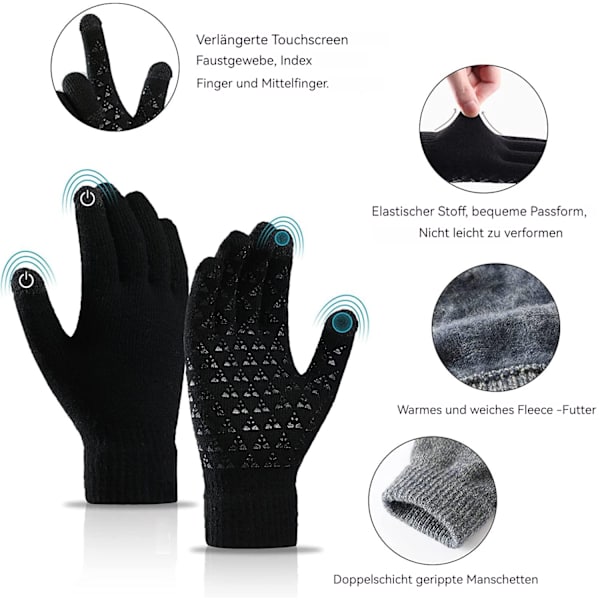 Amazon Brand - Hikaro Unisex Strikket Handsker til Mænd og Kvinder, Skridsikker Touchscreen, Termisk Fleece Sherpa Foring Handsker til Vinter Udendørs Sport