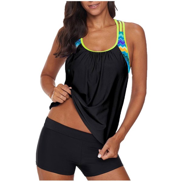 Womens Blouson Striped Printed Strappy T-Back Push up Tankini To