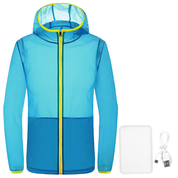 Utomhus Unisex Sommar Kylande Andningsbar Solskydd UV-skydd Kläder USB-fläkt (Blå 3XL)
