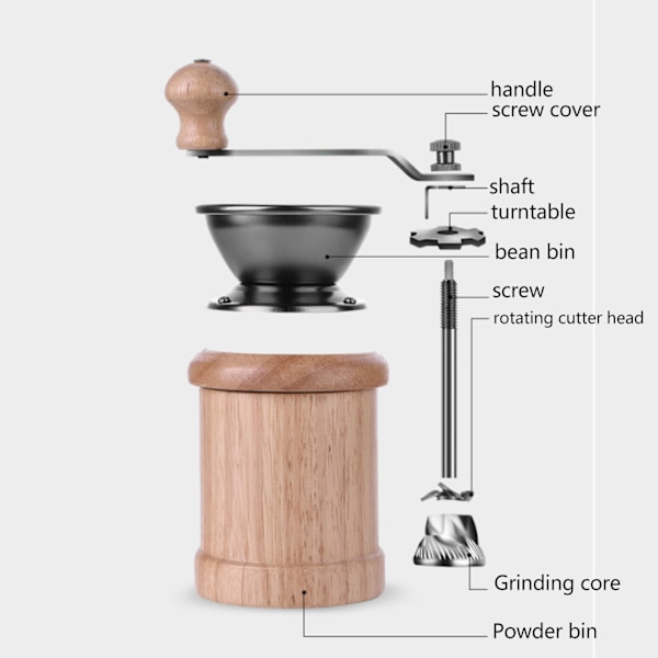Kaffekvern Manuell Eik Rustfritt Stål Retro Ergonomisk Sveivhåndtak Konisk Kvernekjerne Bærbar Kaffebønne Kvern Lys Farge