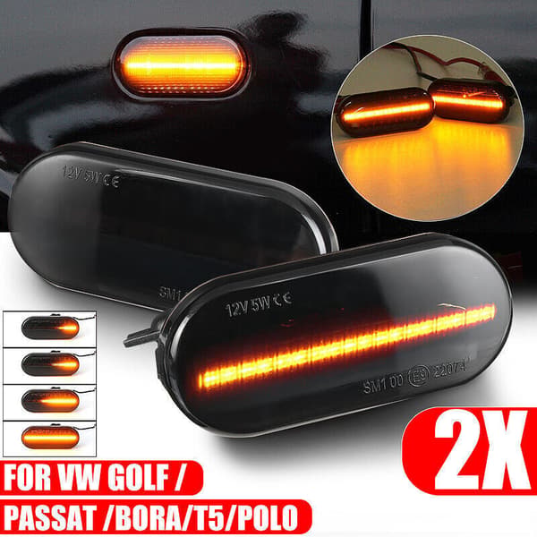 2x LED SIDE MARKØRER Sorte Blinklys VW GOLF 3 4 SEAT PASSAT POLO T5 DE