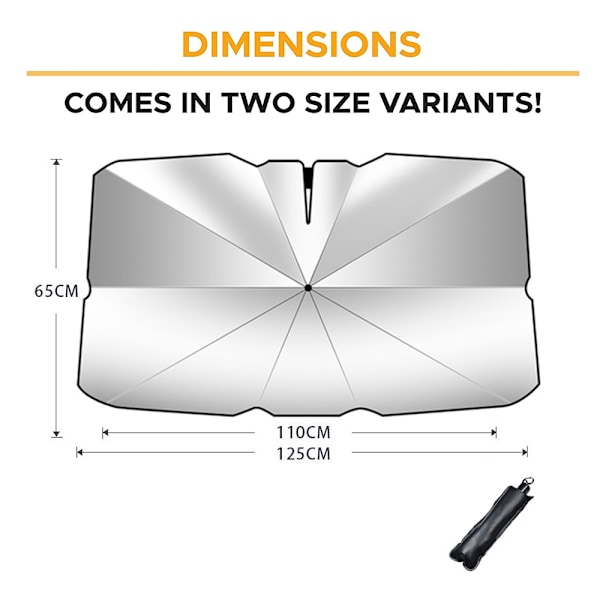 Foldbar solskjerm for bilfrontrute som blokkerer ultrafiolette stråler, holder bilen kjølig og unngår skader