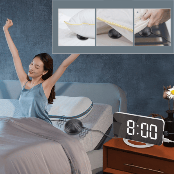 Högljudd digital väckarklocka för döva, spegelformad digital LED
