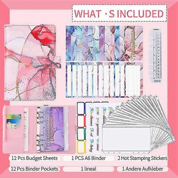 A6 Marmor Farverig Penge Budget Planner Binder Lynlåskuverter Kontantkuverter Til Budgettering af Penge
