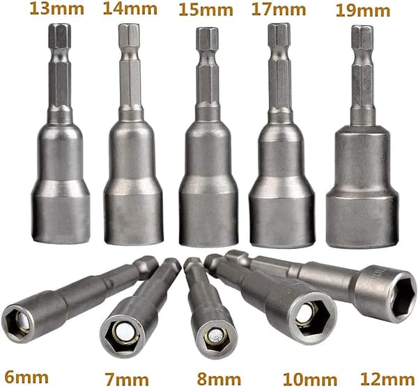 10 stk 6-19mm Skrutrekker Sokkel - Bit Adapter, Hex for Hand D