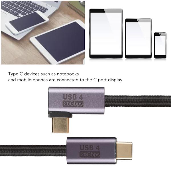 Type C til Type C Albue Datakabel 100W Hurtigopladning Slidstærk Guldbelagt Plug and Play USB-kabel til bærbare computere 200cm/78.7in