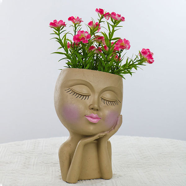 Mannequin Resin Kindstöd Blomkruka Ansikte Blomkruka