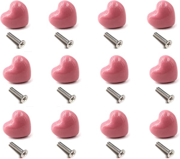 Set med 12 (Rosa) Keramiska Dörrknoppar Handtagsknoppar Skåpsknoppar för