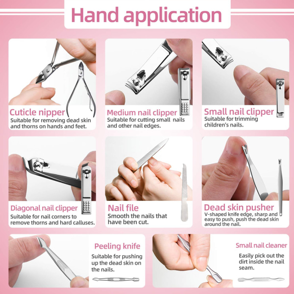 Manicure Kit rostfritt stål – Pedikyrverktyg med case – Professionellt set black