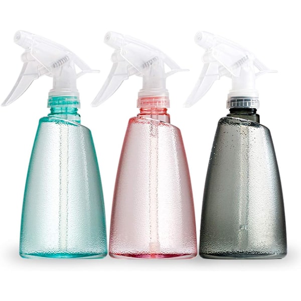 Professionella rengöringssprayflaskor, läckagesäkra sprayflaskor med justerbart munstycke, ergonomisk design för bekvämt grepp i svart, rosa, blått, 3 st