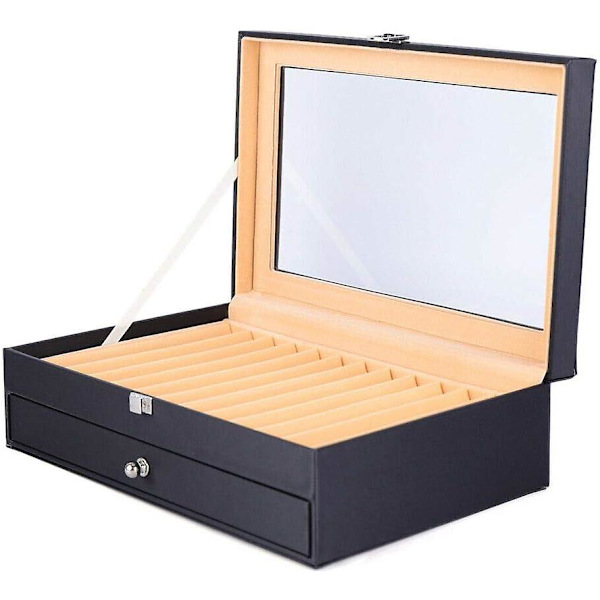 24/36 Slots Fountain Pen Hållare Trä Showcase Hållare Förvaring Fountain Pen Organizer, Läder+flanell, Transparent Topp Display (svart, 24 Bits)24/36 Slots