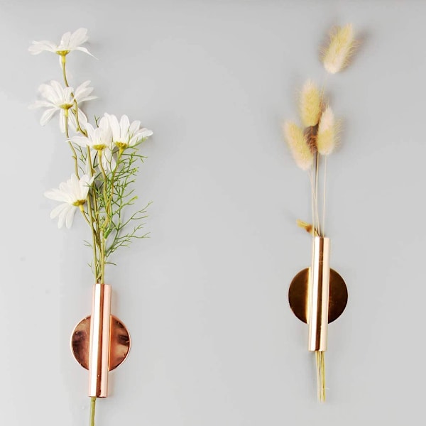 2-pack väggmonterade blomvaser i metall, moderna torkade