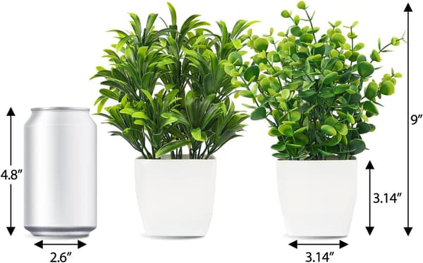 Sett med 2 små kunstige planter, potteplanter, mini