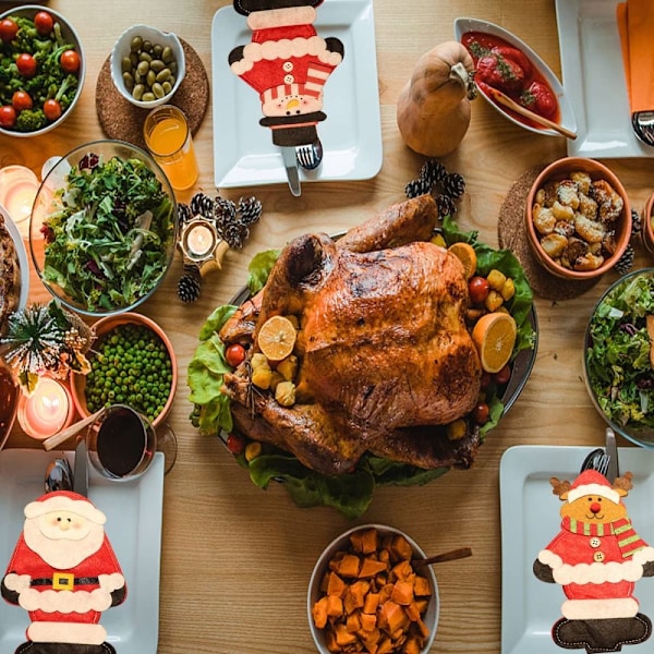 Festlig Jul Bestickhållare, Bordsdekoration För Middagsbjudning, Prydd Med Snögubbe Renar Jultomte Mönster, Kreativ Julhelg