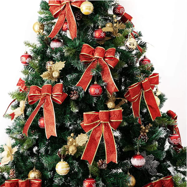 8 st Glitter Julkrans Rosett Julgransprydnader Rosetter för Juldekoration red edge