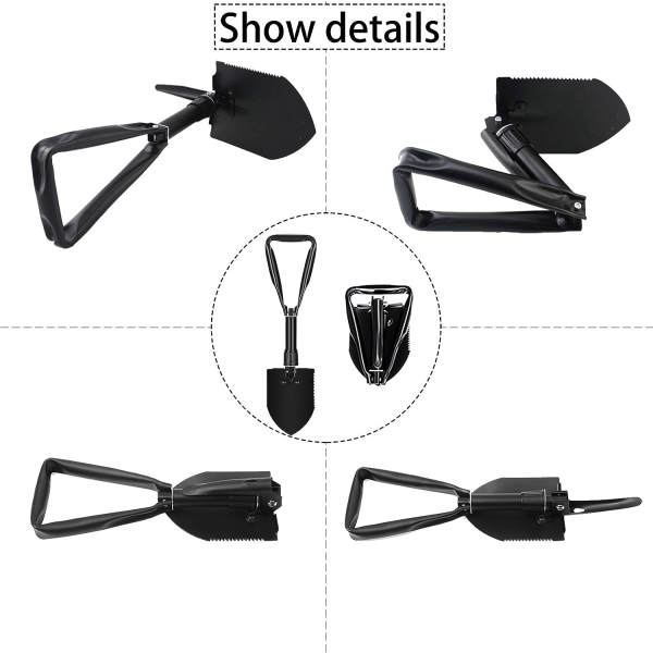 Camping Multifunksjonell Folding Spade, Avtakbar Bærbar