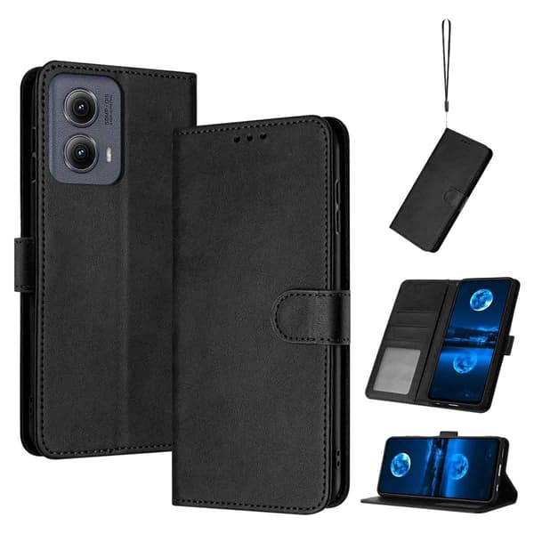 Wallet Case til Samsung A22 4G, Ægte Læder Sort, Installation er Også Meget Holdbar.