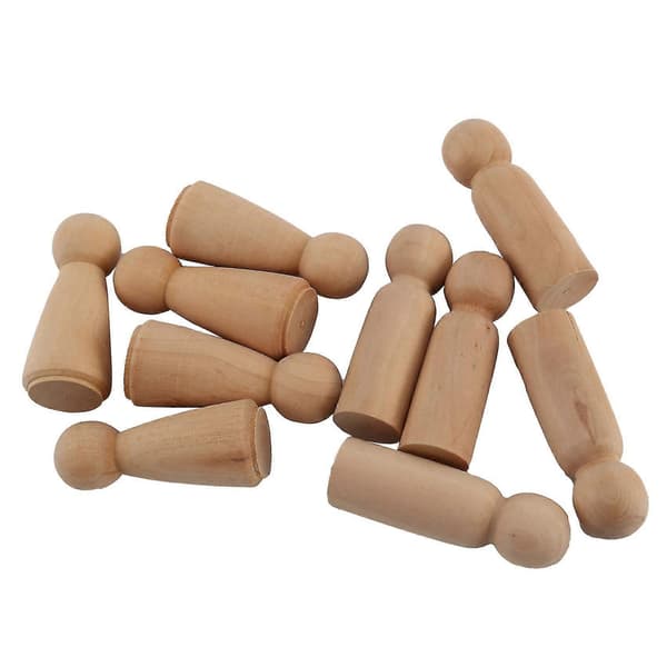 10 Stykker 65 Mm Ubehandlede Trepluggedukker Små Tredukker Kropper Folk Dekorasjoner, Trefarge