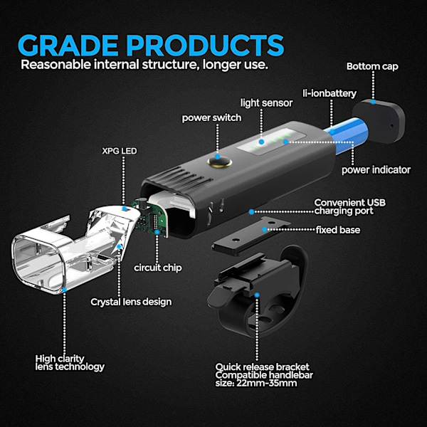 LED Akku Sykkel Lys Belysningssett 600 LUX Frontlys Baklys Lampe DHL