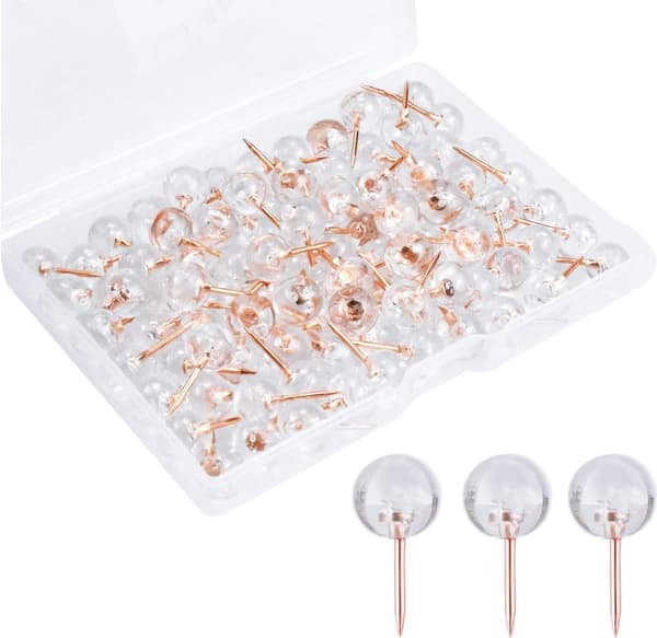 100 stk Transparent Runde Push Pins Korktavle Pins Roségull