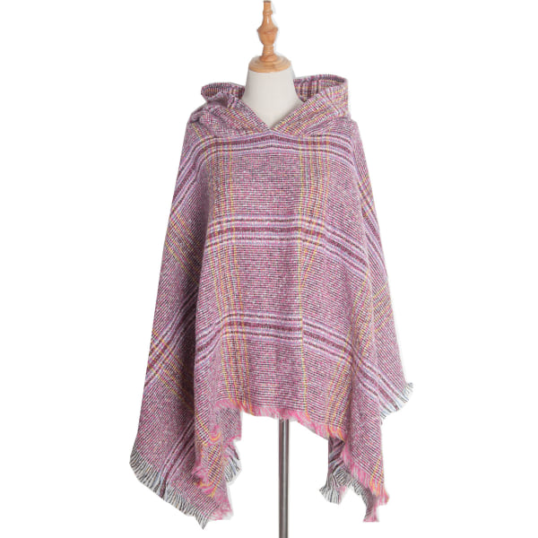 Dame Plaid Hættekappe Sjal Tæppe Poncho Hætte Kappe
