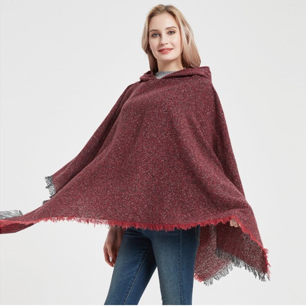 Dame Plaid Hætte Kappe Sjal Tæppe Poncho Hætte Kappe